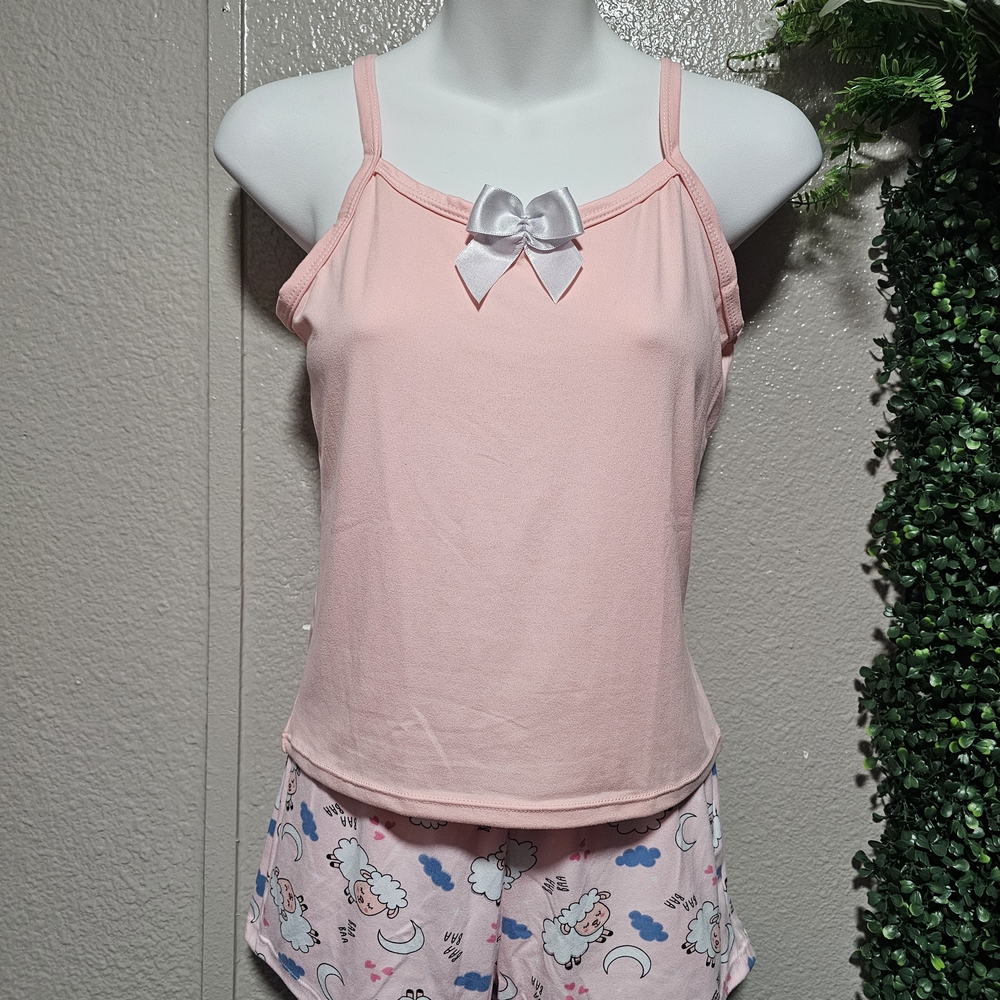 Pink Bow Tank Top and Shorts Set
